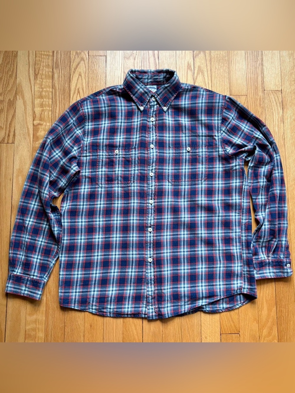Brooks Bothers Men’s Long Sleeve Flannel Shirt Regular Fit Large Blue Red Plaid